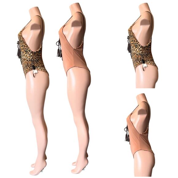 M18 INDAH Reversible Lace Up Leopard Print/Solid One Piece SZ L $198 - Picture 5 of 13